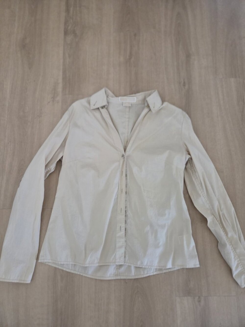 Michael Kors Beige Lightweight Cotton Button Up Fitted Shirt Sz 8 W/ Roll Sleeve